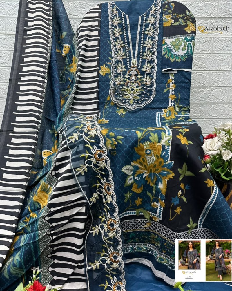 Farida Vol 2 By Alzohaib Chiffon Dupatta Cotton Salwar Kameez